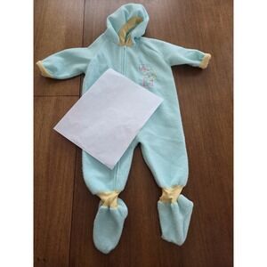 Vtg Gerber Fleece  Sleeper 12 Mths Hooded Winter Footed One Piece ABC Mint Green